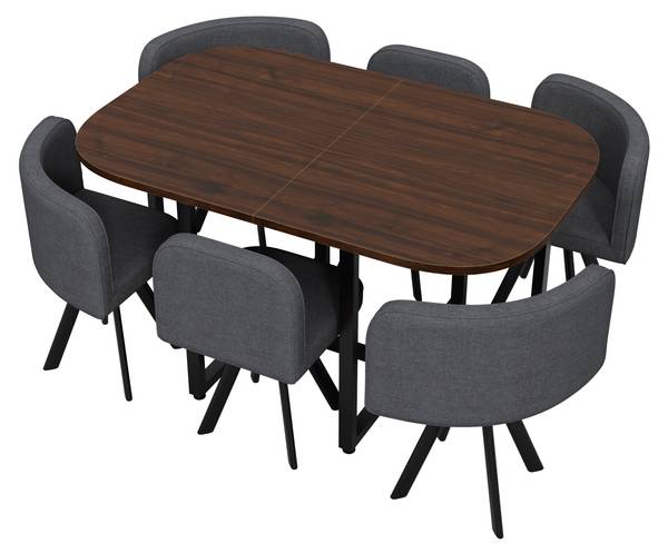 Essgruppe LineMU (7er Set) Grau - Walnuss Dekor