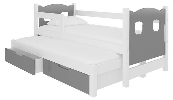 Kinderbett CAMPOS Grau - Kiefer Weiß Dekor - Pinie Weiß Dekor