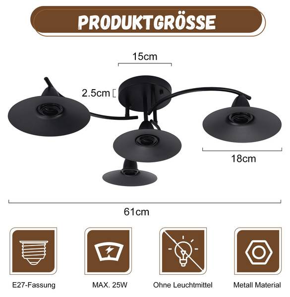 LED Plafondlamp Quirin zwart - metaal - 57 x 19 x 61 cm