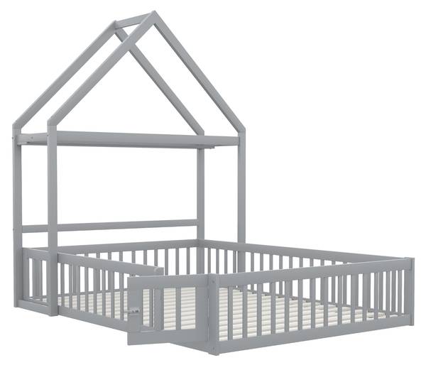 Kinderbett SafeHomey Ⅰ Grau - Holzwerkstoff - 154 x 198 x 205 cm