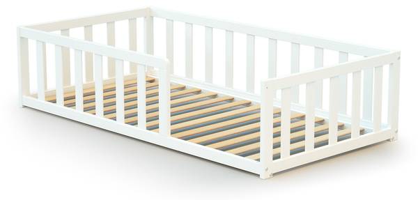 Bodenbett Weiß - Massivholz - 75 x 35 x 144 cm