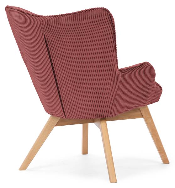 Loungefauteuil met hocker Lenari robijnrood - beukenhouten look
