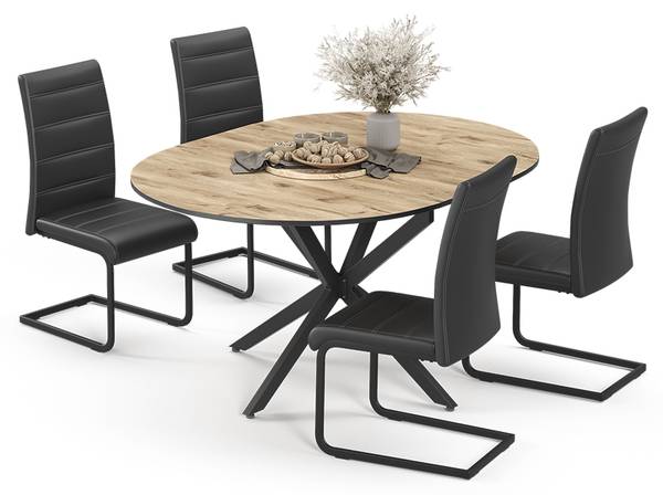 Esstisch-Set Loyd 63010 6er Set Schwarz - Eiche Rustikal Dekor