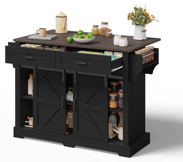 Küchenwagen WoodyEve Ⅲ Schwarz - Holzwerkstoff - 70 x 91 x 120 cm