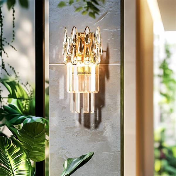 Wandleuchte Gold Wandlampe Glas LED Gold - Eisen - Kristallglas - 16 x 35 x 10 cm