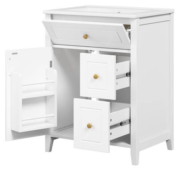 Badezimmerschrank JINBA35 Ⅲ Weiß - Holzwerkstoff - 47 x 87 x 61 cm