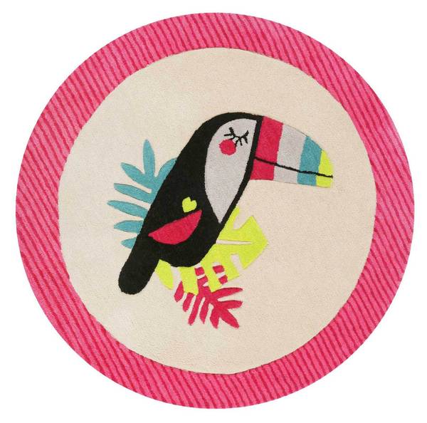 Kinderteppich E-Toucan Beige - Pink - Polyester - 100 x 2 x 100 cm