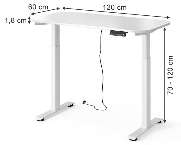 Höhenverstellbarer Schreibtisch 58650 Reinweiß - 120 x 60 cm