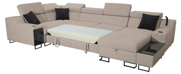 Ecksofa Alicante IV Mini Beige - Schwarz - Ecke davorstehend links