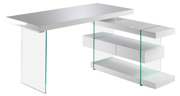 Bürotisch 3002 Weiß - Kristallglas - 140 x 75 x 127 cm