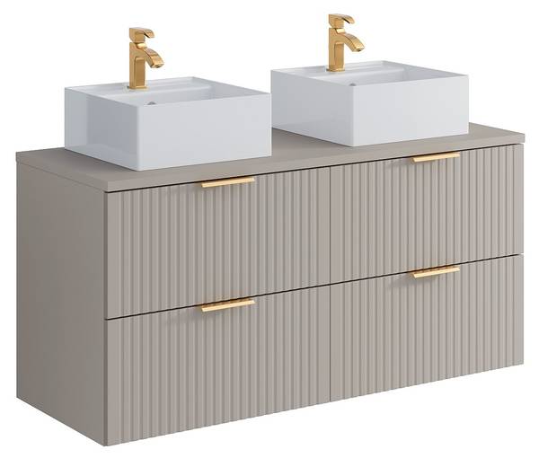 Doppelwaschtisch ZEVARA Beige - Holz teilmassiv - 46 x 57 x 120 cm