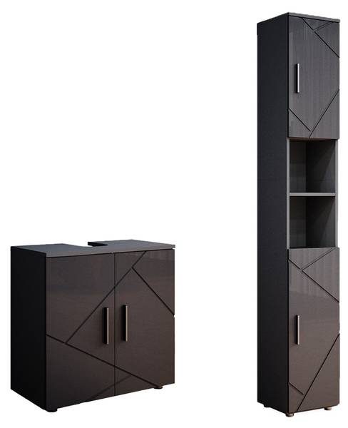 Badmöbel-Set Irma 55200 2er Set Anthrazit - Hochglanz Anthrazit