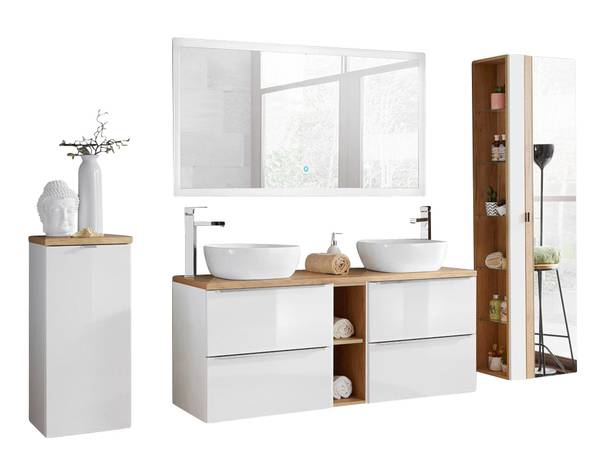 Badmöbel-Set TOSKANA-56-545 4er-Set Weiß - Holzwerkstoff - 260 x 190 x 46 cm