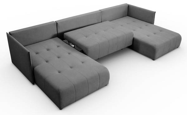 Ecksofa APOLLO U mit Schlaffunktion Grau - Polyester - 348 x 93 x 188 cm