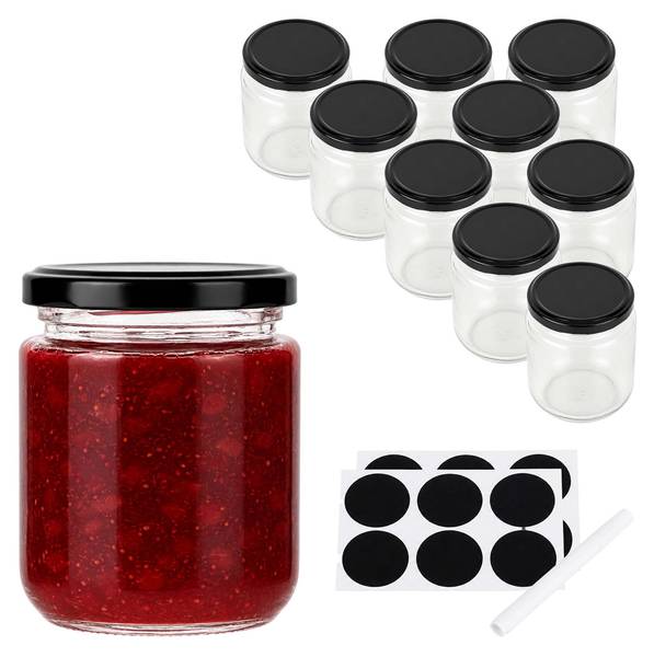 Einmachgläser 10er Set 200 ml Schwarz - Glas - Metall - 8 x 8 x 8 cm