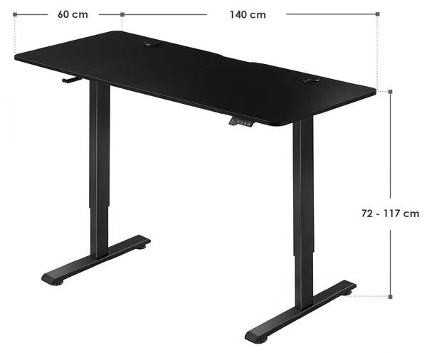 Schreibtisch Office höhenverstellbar Schwarz - Breite: 140 cm