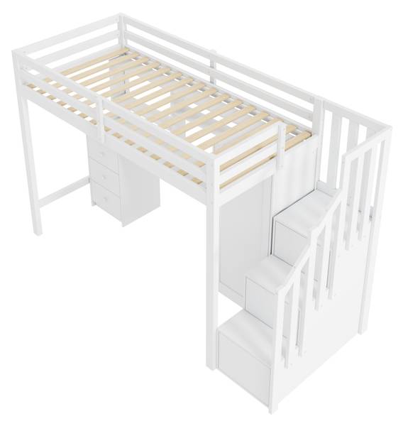 Hochbett AtticWoody Ⅰ Weiß - Massivholz - 94 x 165 x 251 cm