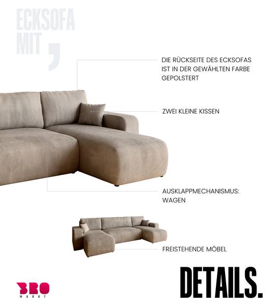 Wohnlandschaft mit Schlaffunktion PUMI Beige