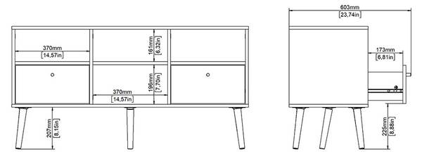 TV-meubel Bodo grijs - deels massief hout - 118 x 61 x 40 cm