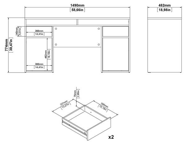 Schreibtisch FunctionPlus Braun - Holz teilmassiv - 149 x 78 x 48 cm