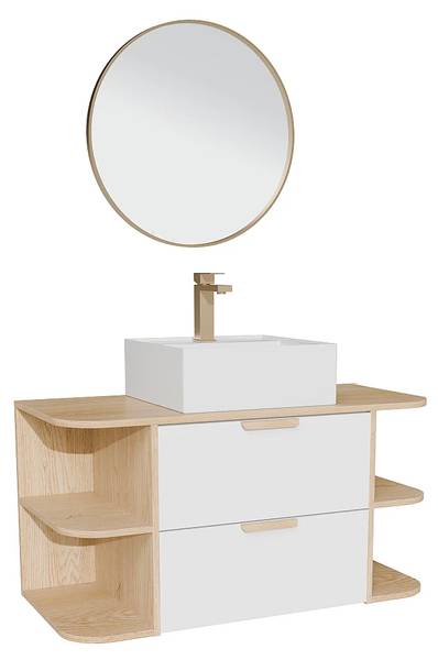 Einzelwaschtisch AVORELI Braun - Weiß - Holz teilmassiv - 100 x 50 x 46 cm