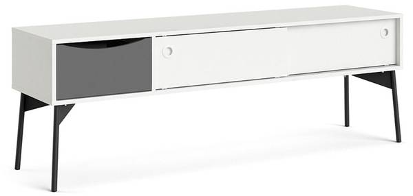 Table TV Elly Blanc - En partie en bois massif - 154 x 53 x 39 cm