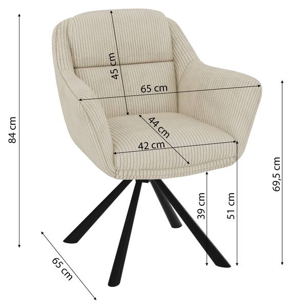Fauteuil rembourré Carl Beige - Velours côtelé - Bouleau - Hêtre - 65 x 84 x 65 cm