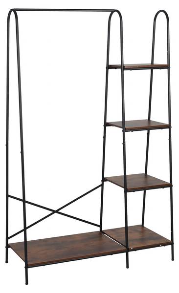 Kleiderständer mit 5 Ablagen Schwarz - Braun - Eisen - 100 x 160 x 40 cm