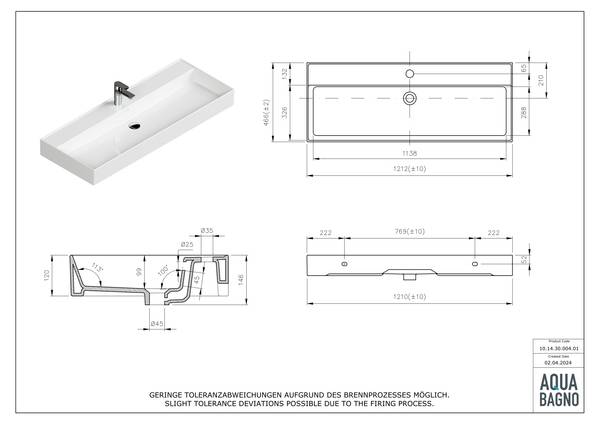 Waschbecken Loft Air Weiß - Keramik - 120 x 13 x 47 cm