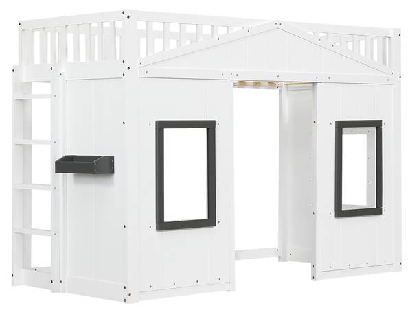 Hoogbed AtticHomey Ⅰ wit - plaatmateriaal op houtbasis - massief hout - 95 x 146 x 218 cm