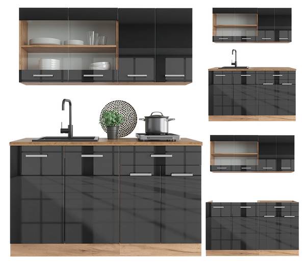 Cuisine R-Line 42962 Anthracite brillant - Imitation chêne