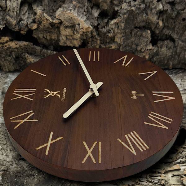 Funk-Wanduhr LAUENAU Braun - Metall - Massivholz - 40 x 40 x 3 cm