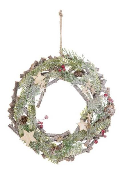 Couronne avec branches et étoiles 30cm Matière plastique - 5 x 32 x 32 cm