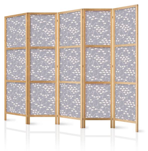 Paravent Fisch Wasser 5-tlg Grau - Weiß - Holzwerkstoff - Textil - 225 x 172 x 3 cm