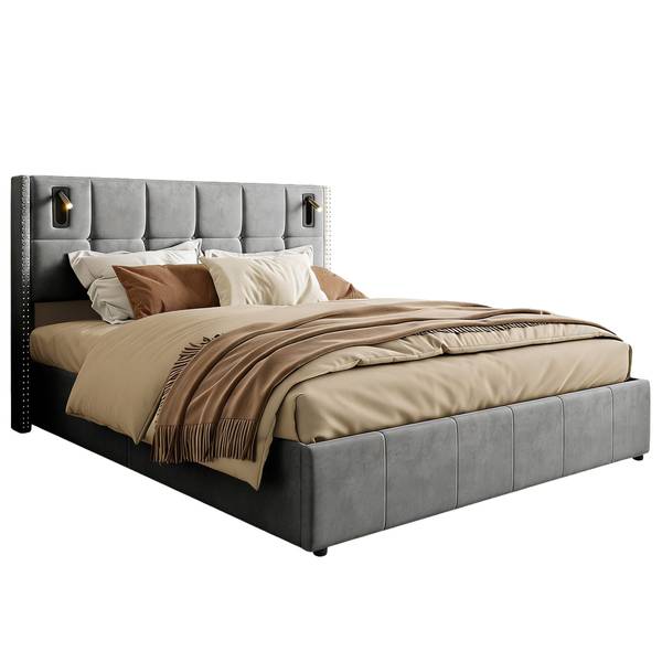 Polsterbett YCC01 Grau - Metall - Massivholz - 169 x 107 x 205 cm