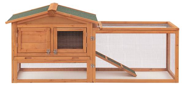 Kaninchenstall Oberursel Braun - Massivholz - 156 x 68 x 52 cm