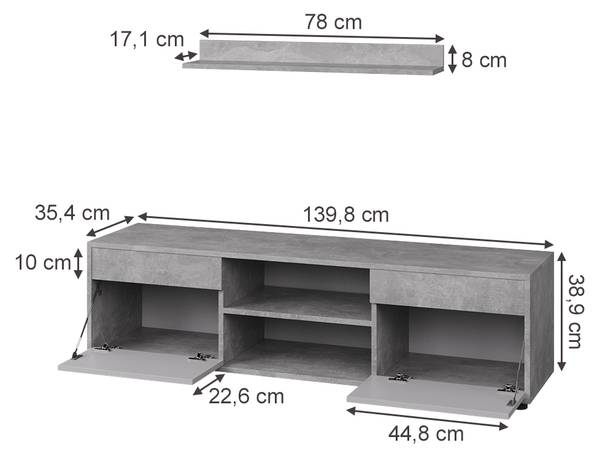 Wohnwand Berno 57824 Beton Dekor - Reinweiß