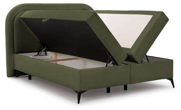 Boxspringbed met opbergruimte Sonna groen - zwart - Ligoppervlak breedte: 160 cm