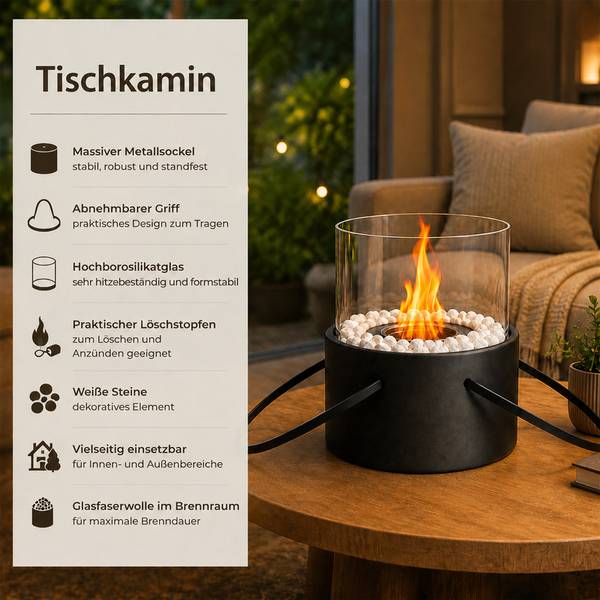 Tischkamin|Tischfeuer|Ethanolkamin Nypon Schwarz - Metall - 16 x 17 x 16 cm