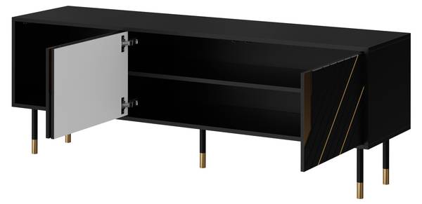 TV-Lowboard Mountain 3D 150 Schwarz - Gold - Holzwerkstoff - 154 x 55 x 40 cm