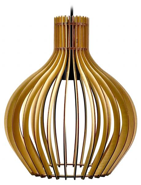 Hängelampe mit Holzlamellen Schwarz - Braun - Eisen - 35 x 35 x 35 cm