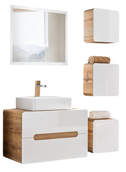 Badmöbel-Set LUTON-56-553 5er-Set Weiß - Holzwerkstoff - 130 x 200 x 46 cm