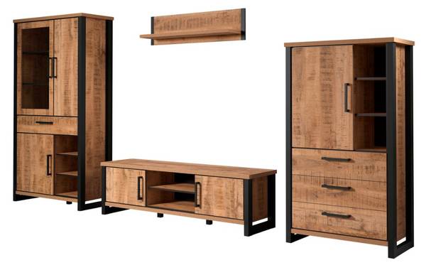 Wandkast Enna 4-delig bruin - plaatmateriaal op houtbasis - textiel - 389 x 195 x 45 cm