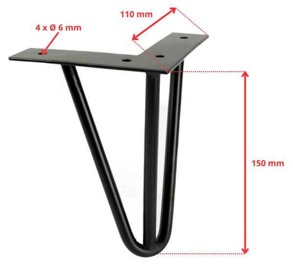 Möbelbein Hairpin 4er-Set Schwarz - Metall - 11 x 15 x 11 cm