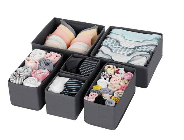 6er-Set Aufbewahrungsbox für Schubladen Grau - Textil - 28 x 13 x 28 cm