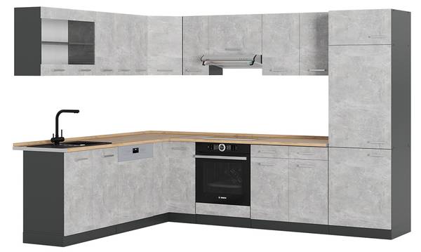 Eckküche R-Line 53769 12er Set Grau - Chrom - 287 x 82 x 60 cm