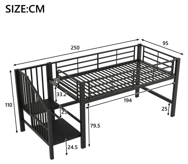 Halbhohes Hochbett K-1188 Schwarz
