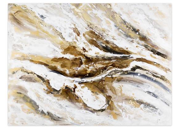 Acrylbild Handgemalt Nonfigurativ Zip Braun - Weiß - Baumwollstoff - 100 x 75 x 4 cm