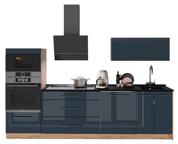 Küchenzeile Fame-Line 65759 Blau - Braun - Stahl - 280 x 154 x 60 cm