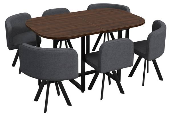 Essgruppe LineMU (7er Set) Grau - Walnuss Dekor
